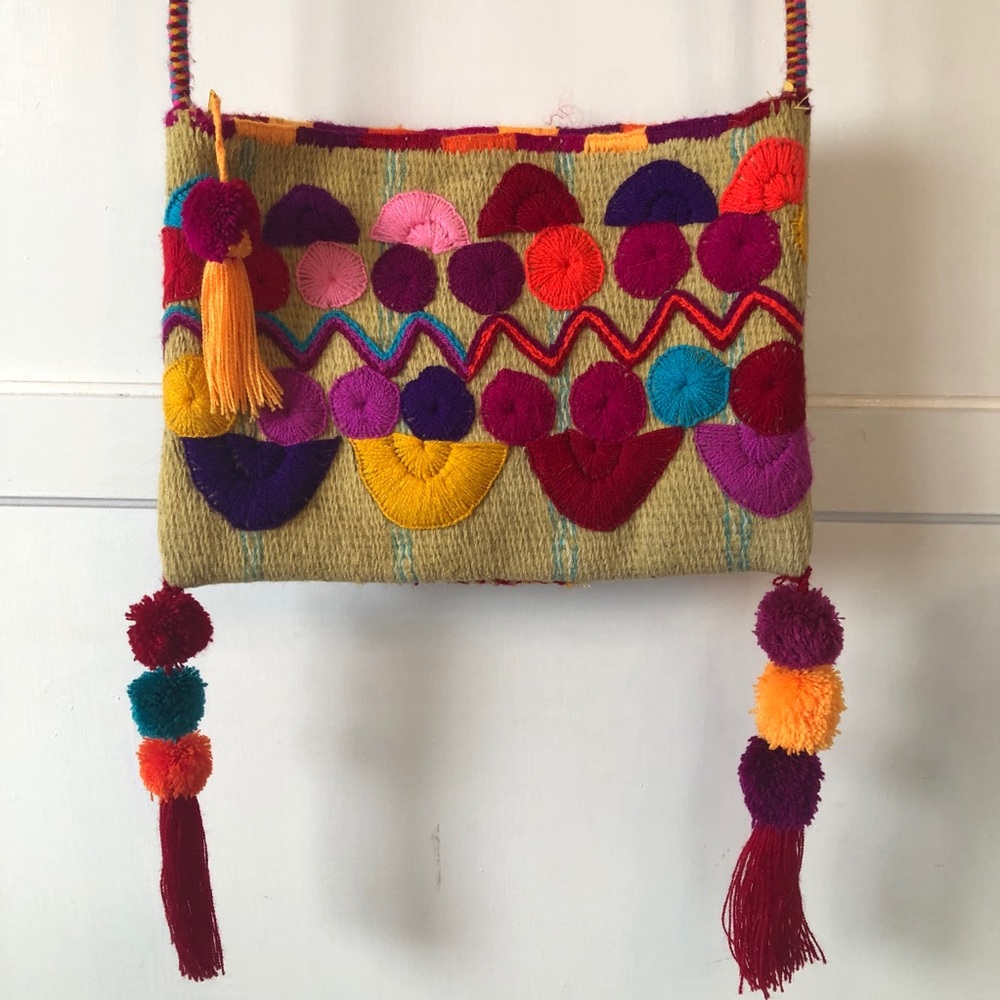 Tulum handcrafted pom pom woven bag from Mexico